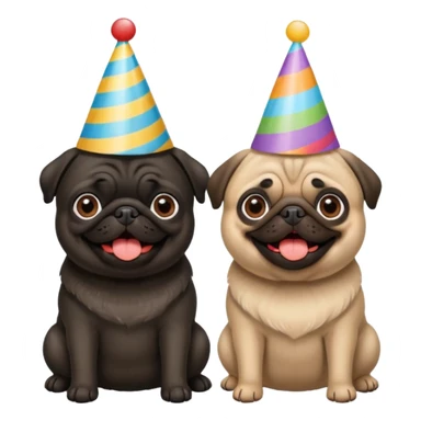 pug and black pug wearing birthday hat sticker