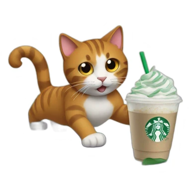 cat surfing with starbucks in the paw of cat sticker