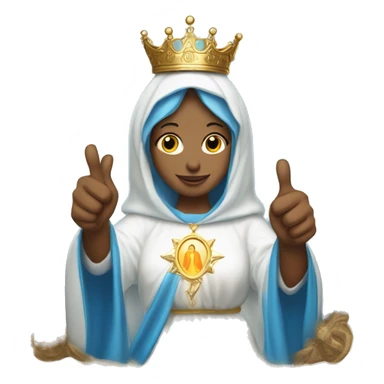 blessed virgin mary with one hand thumb up, with blue veil and white clothes, with crown, with halo sticker