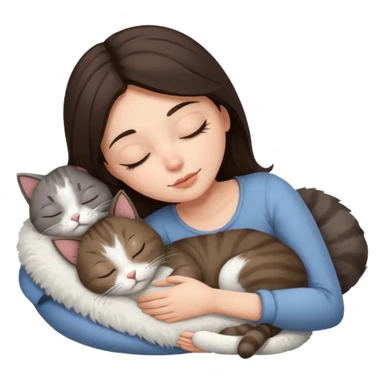 Brunette girl  sleeping with grey white  cat sticker