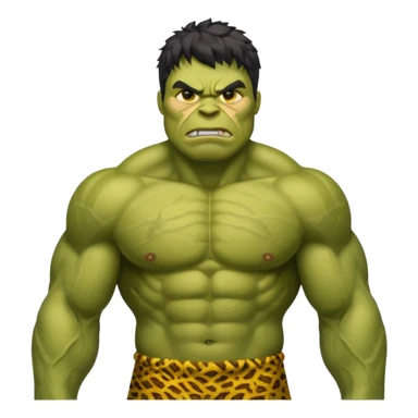 a Hulk wearing ancient animal skin cloth, half body, icon, yellow skin sticker