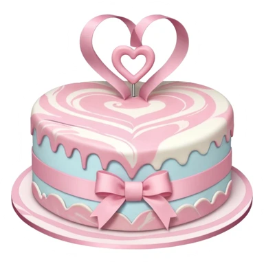 heart shaped birthday cake, pastel pink and white marbled, cute and simple, ribbon decoration, no candle sticker
