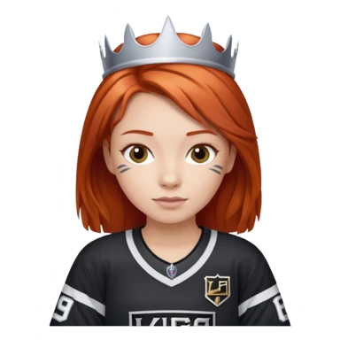 Red girl wearing an LA Kings hockey jersey sticker