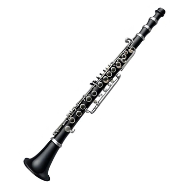 Cinematic Realistic Clarinet, deep black body with gleaming silver keys, rich warm lighting catching every intricate detail, slightly worn mouthpiece adding authenticity, glowing with a timeless and sophisticated presence. sticker