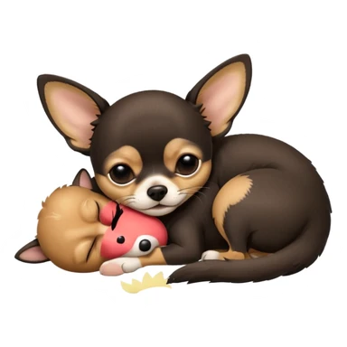 A high-resolution photo-realistic digital illustration of a  black tan chihuahua sleeping lazily on the ground sticker