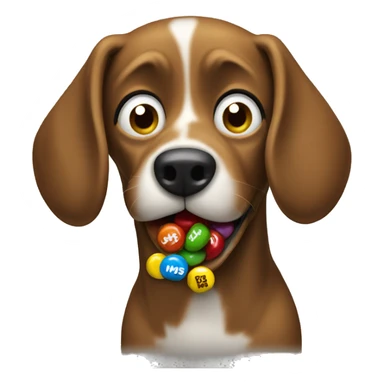 dog eating m and ms sticker
