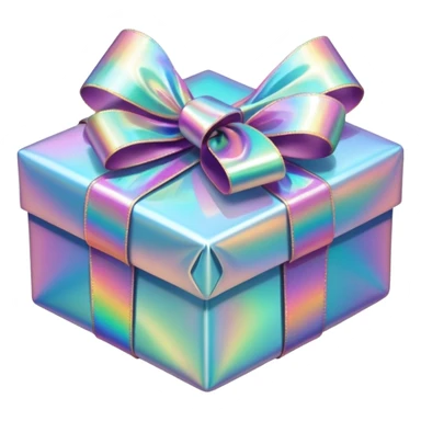 Hyperrealism wrapped gift, with realistic detailed opalescent holographic ribbon sticker