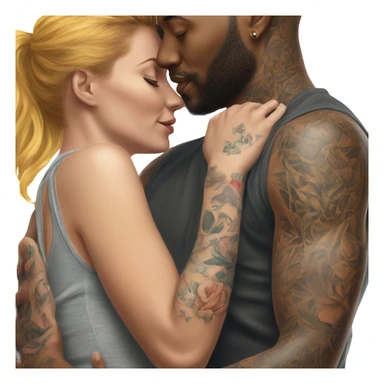 intimate moment between lovers, photo Realistic Couple with tattoos  sticker