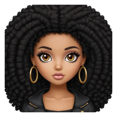 pretty bratz girl, dark black big afro, dark brown eyes, y2k fashion, black eyeliner, deep brown skin sticker