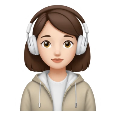 burnette girl listening to music with some AirPods Max sticker