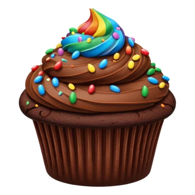 chocolate cupcake with chocolate frosting and rainbow sprinkles sticker