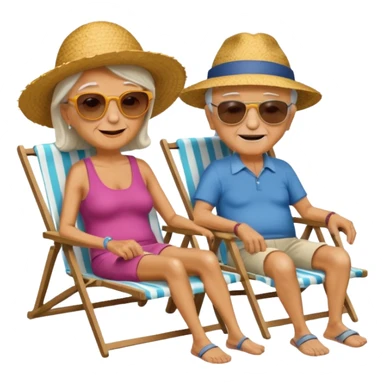 an emoji that shows elderly one woman and one man, both are retired and are lying in sun-chairs at the beach to recover from retiring-stress sticker