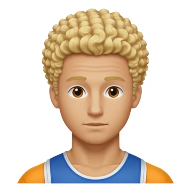 Athletic man with blond curly hair, straight on sides, thick neck, high top fade with no part, no shirt and show abs sticker