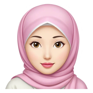an Asian white woman with white hijab, her lips are pink, her eyes are shining, her face looks happy sticker