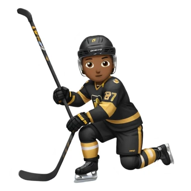 Back Shot Of Hockey Player Celebrating, sliding on one knee, with Left hand raised holding his stick by the middle of the shaft. Right Hand Touching the ice.
Black and Gold Jersey sticker