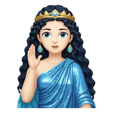 Minerva, Goddess from Wisdom Roman Deities with long black wavy hair, light blue sequin toga sticker