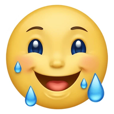 Emoji, yellow round laughing face, blue tears of joy on it. 2 big blue tears on each of the 2 cheeks sticker