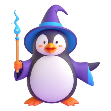 penguin wizard casting a spell with magic wand sticker