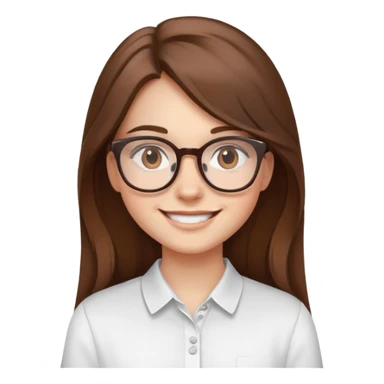 smiling girl with glasses, long brown hair, wearing a white shirt sticker