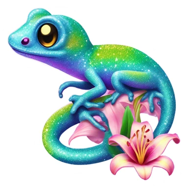 Lisa frank glitter gecko with a lily sticker