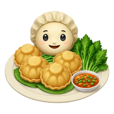 Buldak Raman with fried dumpling and veggies sticker