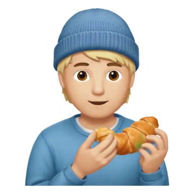blonde man with beanie eating croissant sticker