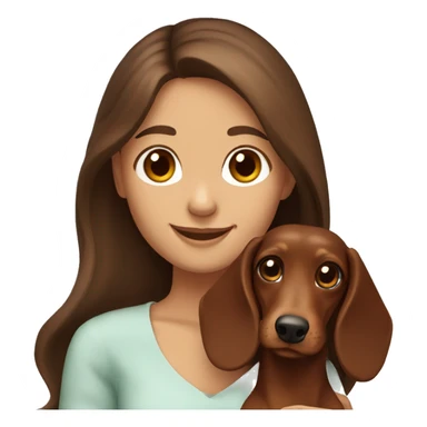 a smiling girl with brown long hair and brown eyes holding a dachshund in her arms sticker