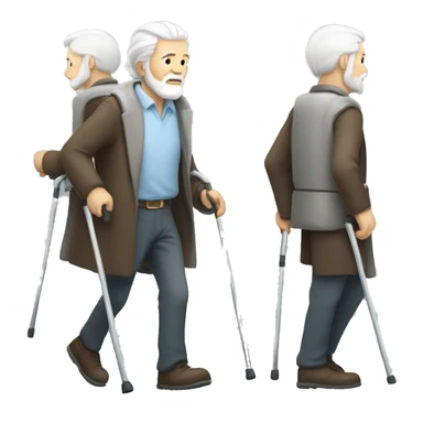 old man with white hair and long white beard walking with crutches sticker