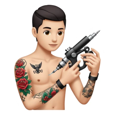 ahand that has a tattoo machine and its tattooing sticker