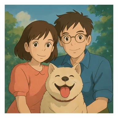 couple with pet posing for photo sticker