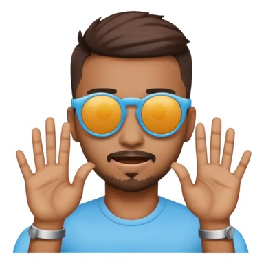 A emoji doing hands like hardik Pandya after winning t20 world cup in sky blue colour round emoji Cat wearing sunglasses sticker