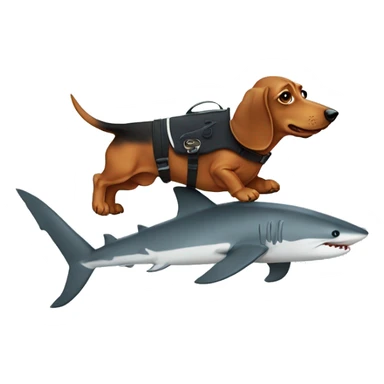 dachshund riding on a sharks back sticker