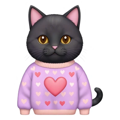 
black british cat in cute pastel sweater with hearts sticker