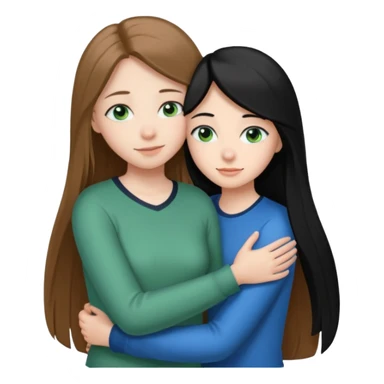 una ragazza dall‘ età di 19 anni con capelli castani chiaro lunghi e lisci ,  occhi celesti,  e una ragazza di 17 anni capelli neri occhi verdi che si abbracciano   sticker