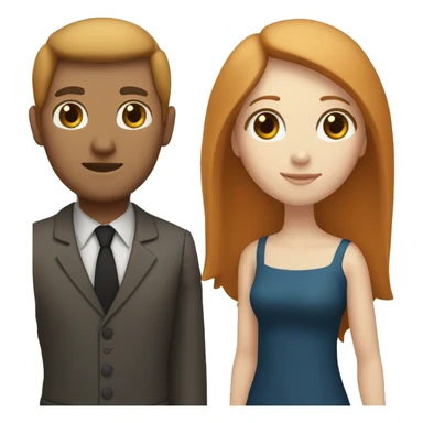 a married couple standing beside eachother, one has pale skin and long straight ginger hair with bangs and blue eyes, the other person is a man that is mexican and has tan skin and straight chin length black hair with brown eyes sticker