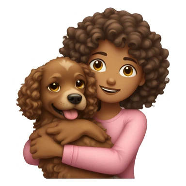 Curly hair girl hugging dog sticker