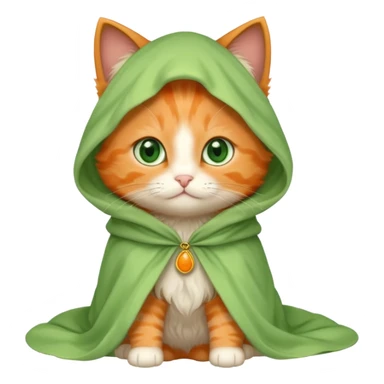 baby orange cat green eyes, in white cloak sticker