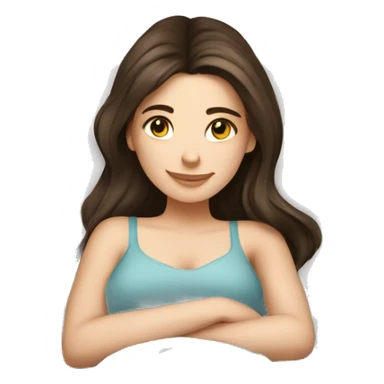 Cute white brunette girl relaxing in bed. Girly style. sticker