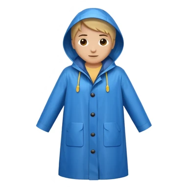 blue raincoat, just rain coat, negative: object. sticker