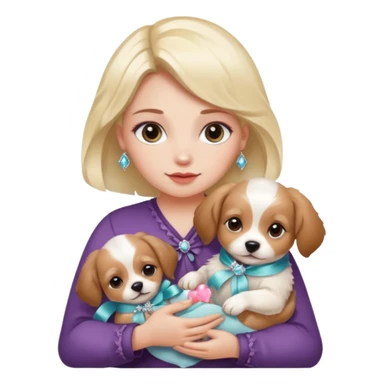 woman holding baby dogs with ribbons and crystals sticker
