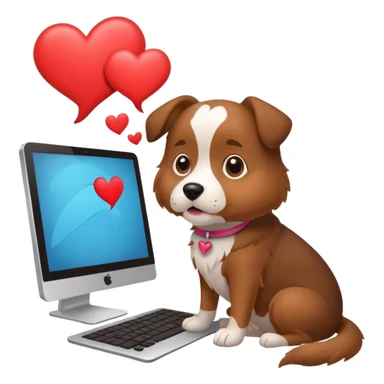 Dog at computer thought bubble hearts  sticker