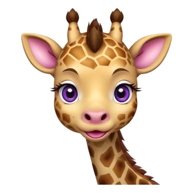 A cute little cheeky giraffe face with purple eyes sticking her tongue out and with her paw pulling down her lower eyelid of her right eye drawn in chibi style  sticker