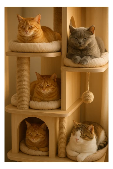 cats relaxing in a vertical playhouse sticker