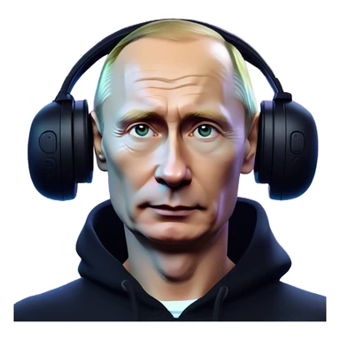 Vladimir Putin wearing a black hoodie with "OMG" letters on it and VR headset oculus quest 2 in a cyberpunk VR environment with violet neon lighting. sticker