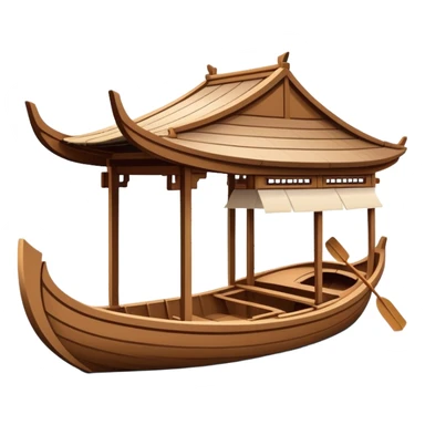Traditional Chinese wooden boat on West Lake Hangzhou, simplified cute emoji style, wooden rowing boat with canopy, cartoon style sticker