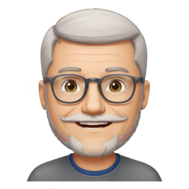 54 year old man, short shaved grey hair, beard, glasses sticker