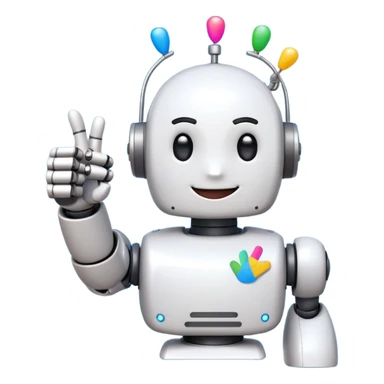 cute 2D cartoon emoji of a robot hand giving a thumbs up, with a small 'AI' badge and colorful confetti, signaling AI assistance in a lighthearted style, in the style of standard Slack emojis sticker
