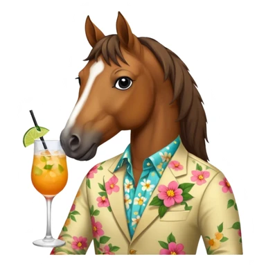  horse with flowered shirt character holding cocktail sticker
