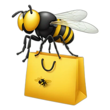 A fly on a bee with shopping bag sticker