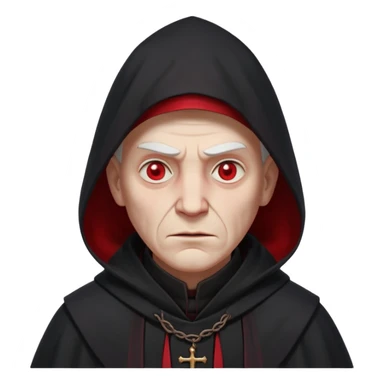 cursed village priest portrait, head and shoulders only, dark hooded robe, mysterious expression, subtle red accents, eerie glow, gothic village atmosphere, 3D cartoon, mobile game icon style, clean background, no text, no watermark

 sticker
